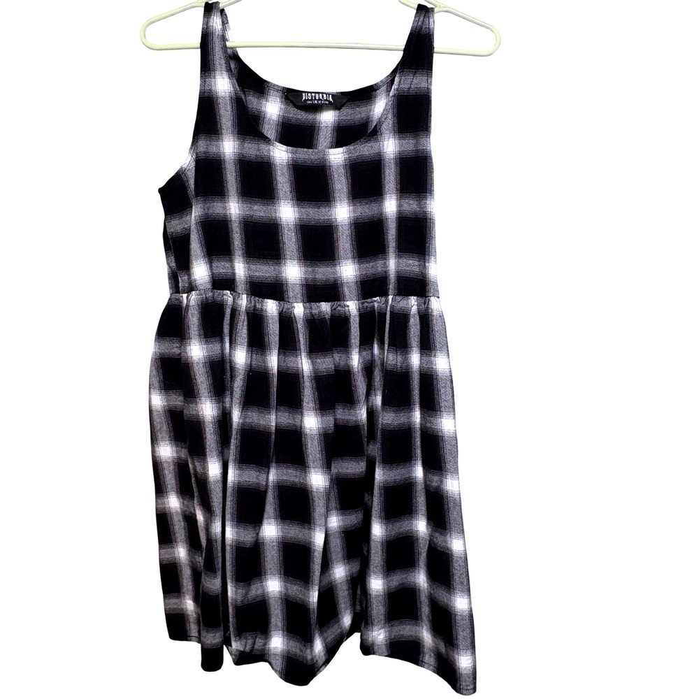 Disturbia US 6 cotton Dress Black White Plaid Sleeveless Smock Babydoll gothic